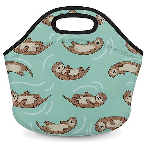 QsirBC River Otter Neoprene Lunch Bag with Smooth Zipper Portable Neoprene Lunch Box Reusable Insulated Lunch Tote Lunch Sack for Adults Women Men Work Picnic Camping Beach Fishing