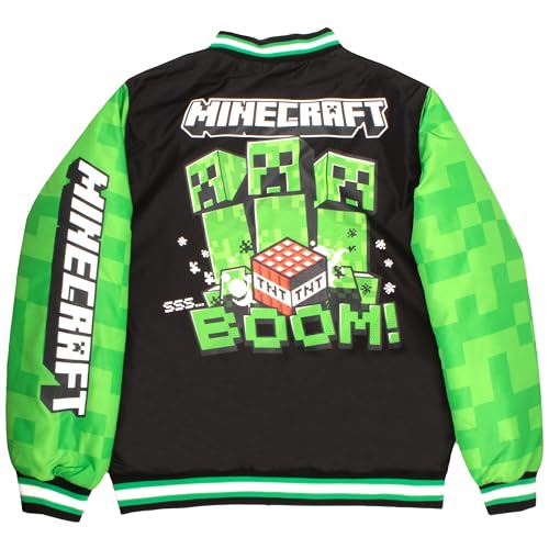 Image of Minecraft Bomber Jacket for Boys, Zip-Up Graphic Print Varsity Jacket for Kids and Toddlers