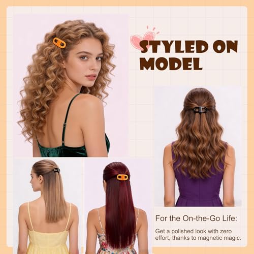Image of 2 Pcs Hair Clutchers for Women, Magnetic Hair Clip, 2-in-1 Section Clips for Hair Styling, Daily Use and Professional Salon Clutcher Hair Accessories, Black Brown Print Hair Claw Clips (Black and Orange)