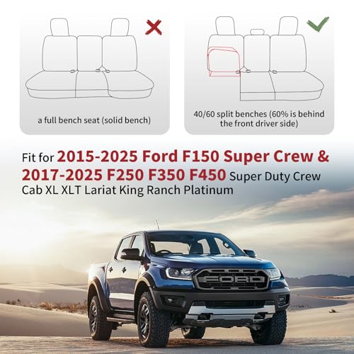 Huidasource F150 Rear Bench Car Seat Covers, Leather Back Row Seat Cushion Cover Fit for 2015-2025 Ford F150 SuperCrew & 2017-2025 F250 F350 F450 Super Duty Crew Cab XL XLT Lariat(Back Row/Black) by Huidasource - Used condition - Image 5