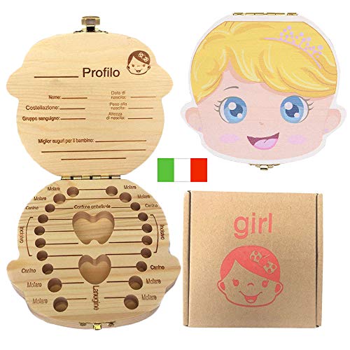 Denti box per bambini, baby Denti Scatola portaoggetti Salva organizzatore scatole di legno personalizzata Decidue souvenir box, Scatola di raccolta dei denti del bambino (Ragazza di colore)