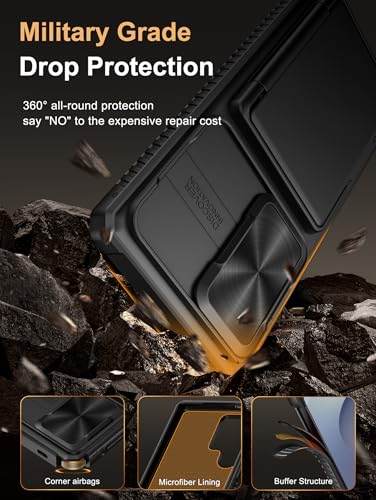 Image of Vihibii for Samsung Galaxy S25 Ultra Case with Card Holder (4 Cards), RFID Blocking & Slide Camera Cover, Military Grade Drop Protection, Rugged Hard Back & Silicone Edge Wallet Case, 6.9 inch 2025, Black