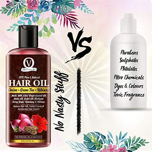 Image of Onion Hair Oil With Castor Oil,Green Tea, Hibiscus, Argan Oil, Blackseed Oil, Rosemary Oil And 24 Essential Oils And Natural Extracts For Hair Growth,Strong And Healthy Hair (50)
