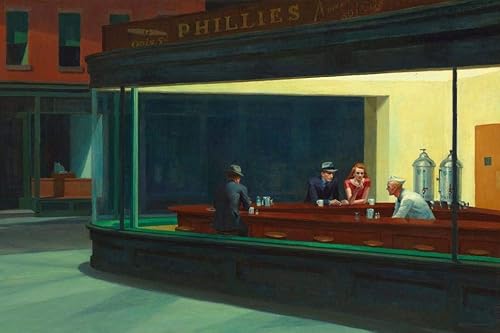 Póster laminado de Nighthawks Diner Edward Hopper 1942 Phillies Diner Late Night Hawks Famoso pintor pintura póster borrado en seco arte de pared
