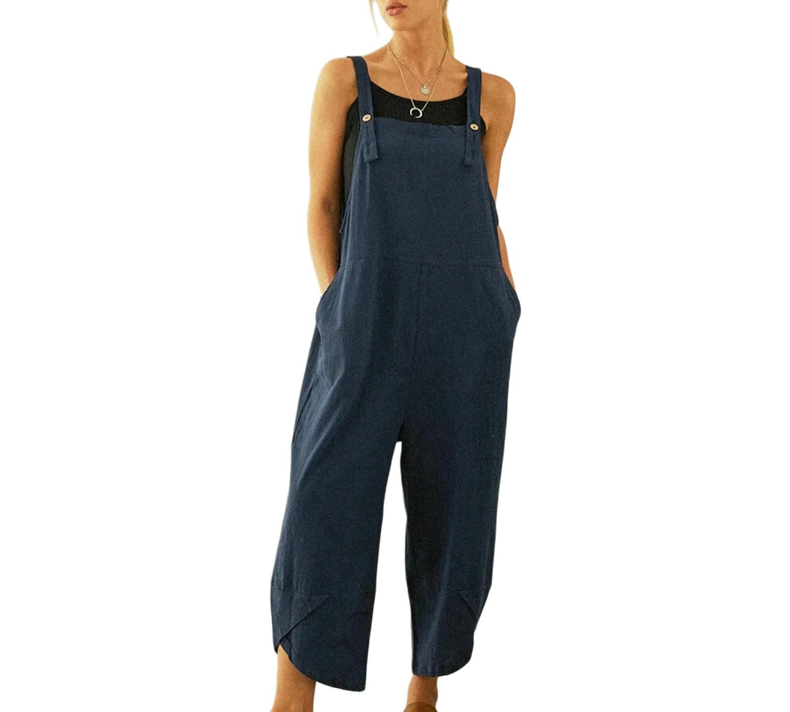 Salopette da Donna Tuta Estiva Casual Lunga A Gamba Larga con Tasche, Elegante E Semplice