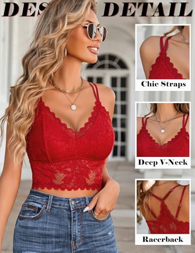 Image of Avidlove Lace Bralette for Women V Neck Camisoles Racerback Adjustable Strap Sexy Crop Tops
