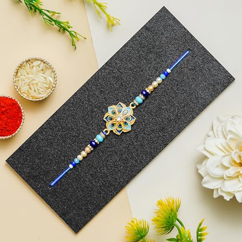 Image of Rakhi Set for Brother with Printed Ceramic Mug & Keychain Combo |Pack of 5 (Greeting Card, Roli Chawal, Rakhi, Printed Mug, Keychain) Gift Hamper for Brother