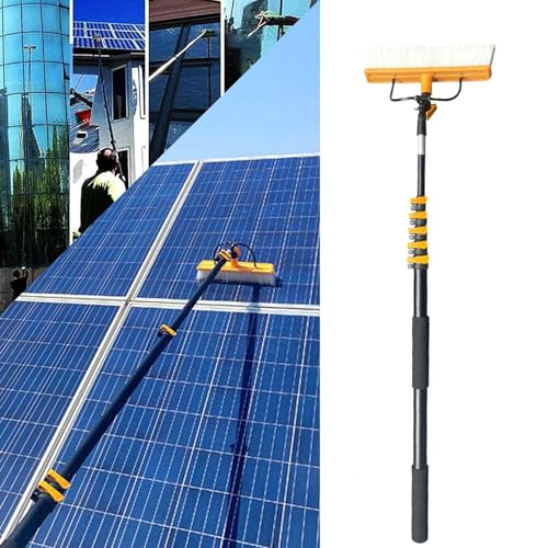 Brosse rotative pour panneaux solaires et nettoyage de vitres avec perche télescopique à eau
