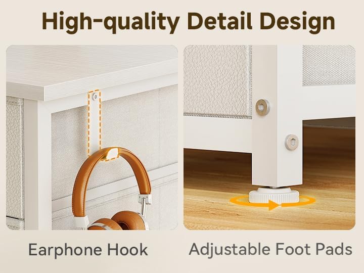 ODK 48 Inch White Computer Desk with 8 Fabric Drawers, Modern Office Desk with Large Storage for Home Office, Study, Gaming, White