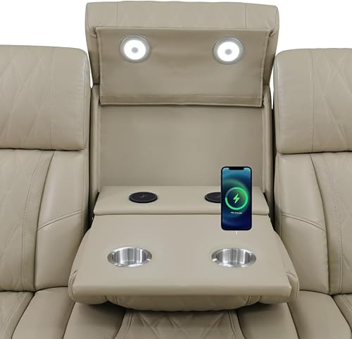 Miniatura 4 de Sofá Seccional Reclinable Eléctrico con Luz LED para Sala de Estar, Juego de Sofá Seccional de Esquina Reclinable de Cuero Sintético, Portavasos,