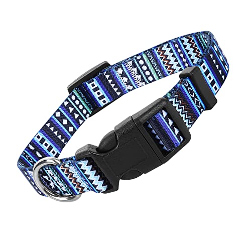 Cobee Nylon Dog Collar, Adjustable Puppy Collars with Patterns Bohemian Style Soft Comfortable Cat Collar Pet Collars for Small Medium Dogs(Blue S)