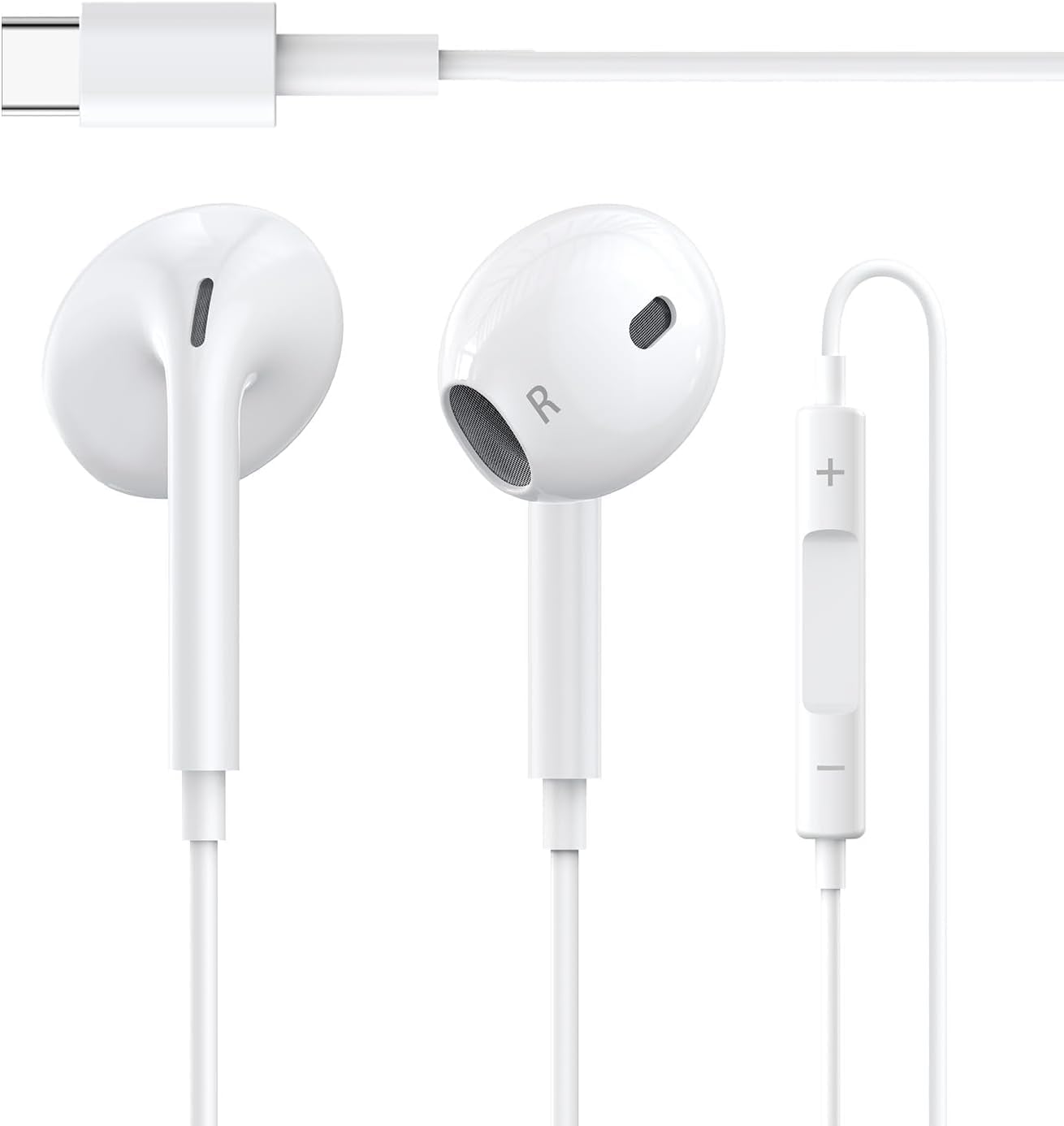 USB C Kopfhörer für iPhone 17,HiFi-Stereo-In-Ear-Kopfhörer mit Mikrofon & Lautstärkeregler,kompatibel mit Samsung Galaxy S23/Google Pixel/Huawei/OnePlus–Weiß
