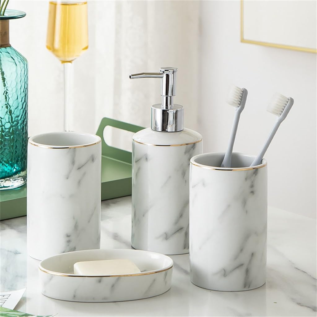 Ensemble de Bain de Bouche en céramique et marbre, Ensemble de Quatre pièces, Fournitures d'hôtel et de Maison