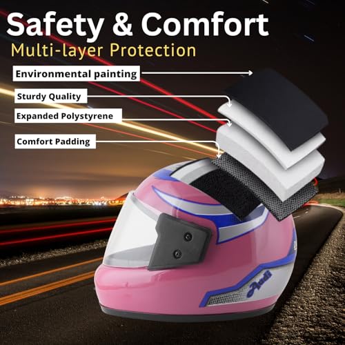 Image of Sage Square Audi Kimi Full Face Helmet | ISI Certified | Clear Visor | Comfort Inner Padding | Designed for Extra Comfort & Style (Pink Glossy- Blue Decal)