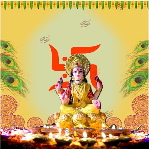 Image of S2S Fabric Backdrop Cloth for Pooja Decoration Traditional, Background Decoration Cloth for Pooja Background Curtain Cloth for Festival Fabric 5 Feet Height & 5 Feet Width SWASTIC Design