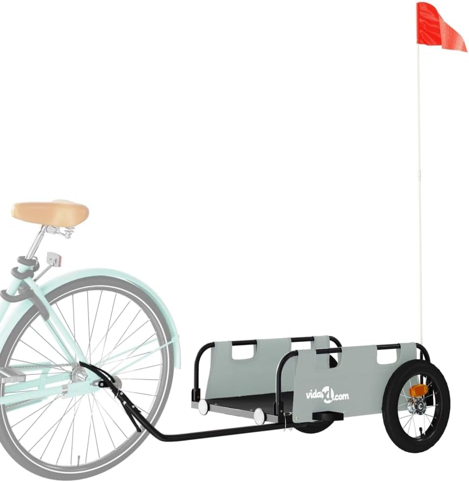 Bike Trailer Cargo in Steel Frame, Extra Bicycle Storage Carrier with Hitch,Bike Trailer Grey Oxford Fabric and Iron
