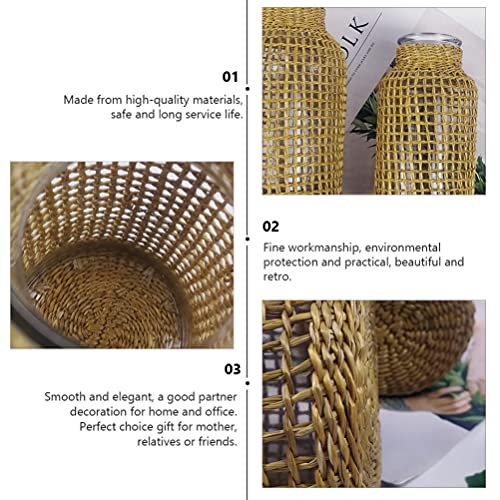 DOITOOL Glass Flower Vase with Rattan Cover, 6.29" Tall Rattan Vase, Wicker for Flowers, Boho Decor, Bud Vintage Country for Home Table Centerpiece, Farmhouse Decoration (S) - Image 3