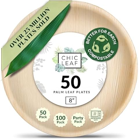Chic Leaf Palm Leaf Round Plates (8" Round 50pc) Cover