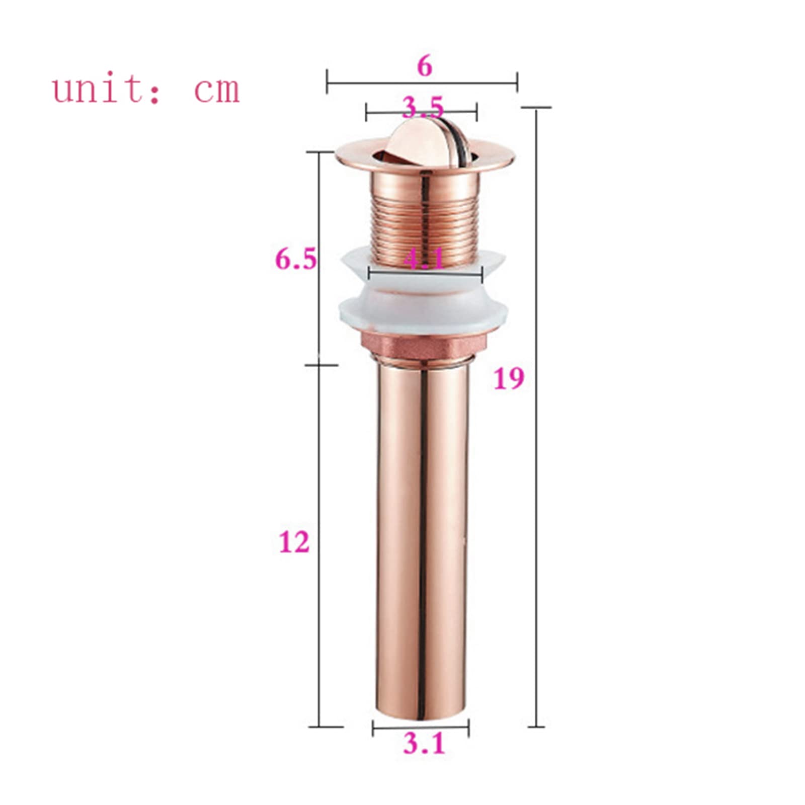 Tubo di scarico per lavello pop-up Tappo per lavabo pop-up in ottone con scarico e troppopieno scanalato in oro rosa 21 x 6,6 cm (Rose Gold a)