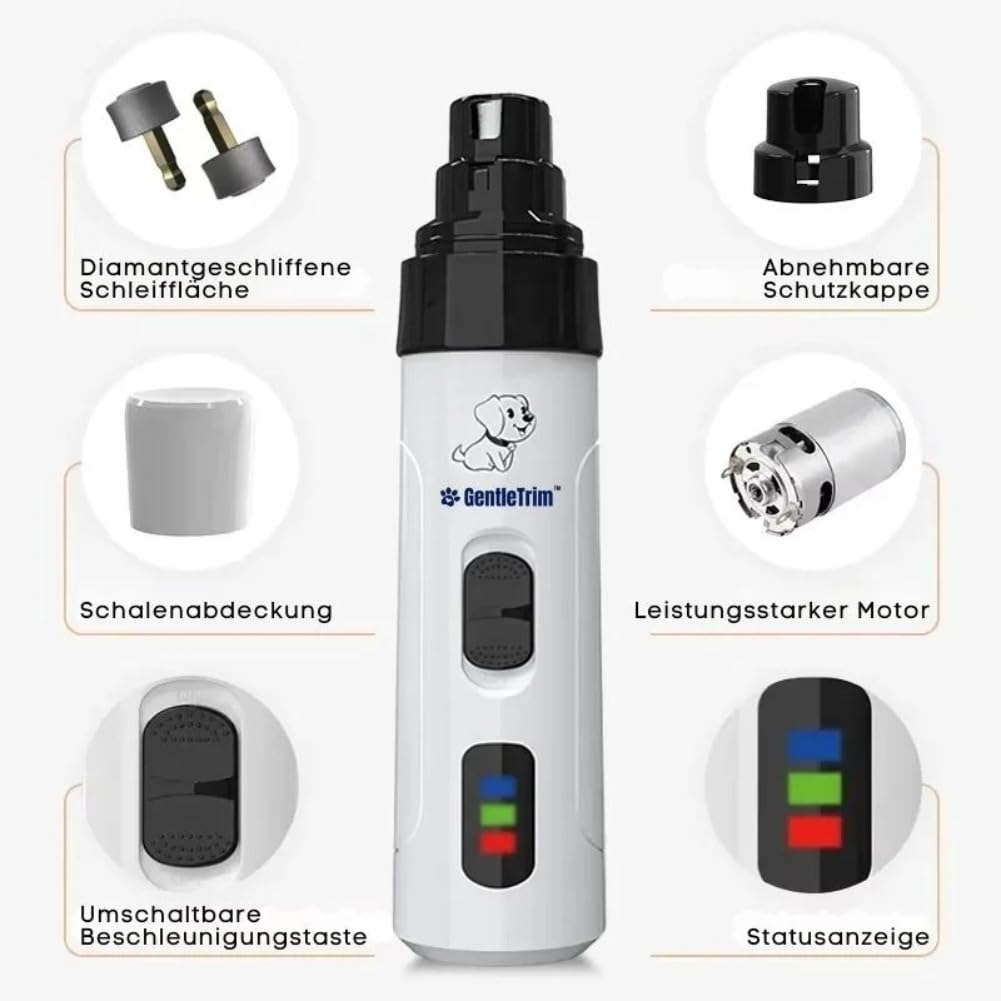 GentleTrim Sicherheits-Krallenschleifer für Haustiere, Silent Groom Pro, Krallenschleifer für Hunde, USB Rechargeable Dog Nail Grinder, Sicheres, Sanftes Ergonomic & Quiet Dog Nail Trimmer (2 Pcs)
