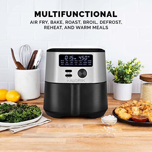 Kalorik MAXX® Digital 4-Quart 7-in-1 Air Fryer, LED Display, 21 Smart Presets, 4 Accessories, Recipe Book, 1600W, Stainless Steel, FT 50929 OW