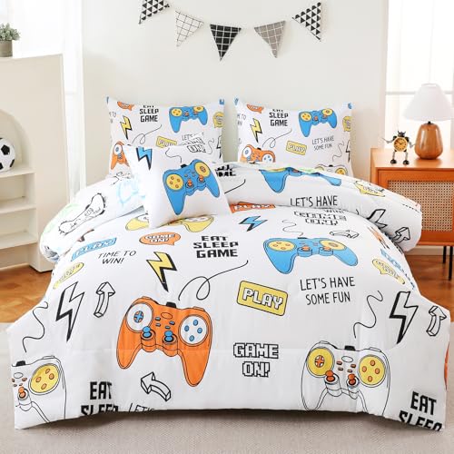 Image of 6 Pcs Bed in A Bag Gaming Full Size Comforter Sets for Boys,Gamer Bedding Set,Game Console Full Comforter Set with Sheets for Kids Teens