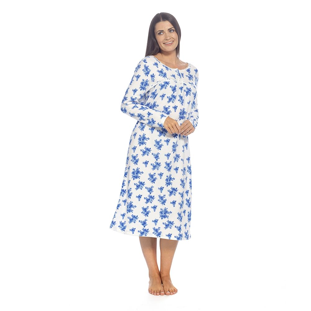 Undercover Ladies Polar Fleece Nightie LN474 Blue/White Floral 14-16