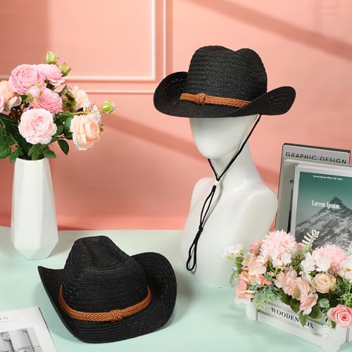 Image of JaGely 12 Pcs Straw Cowboy Hats for Women Men, Wide Brim Summer Hat Bulk Sun Protection for Western Themed Party
