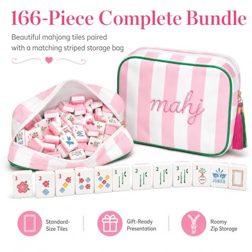 Set Americano de Mahjong con 166 Fichas Florales y Bolsa Rosa miniatura 3