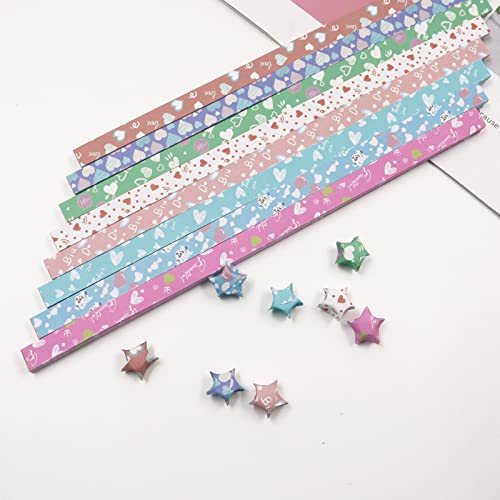 Image of 540 Sheets Origami Stars Paper Strips DIY Hand Crafts Heart Lucky Colorful Star 8 different styles Decoration Folding Paper for Arts Crafting Supplies, School Teaching (Heart B)