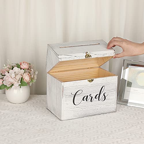 image for JUXYES Vintage Wedding Card Box With Lock, Solid Wood Antique Wedding 