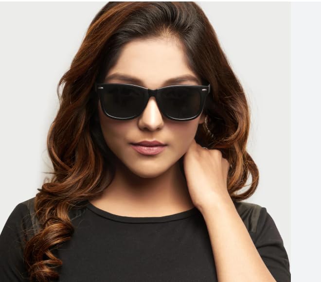 Image of Rectangular Sunglasses, Black Frame, Dark Grey Lenses, Retro Style-Men Women