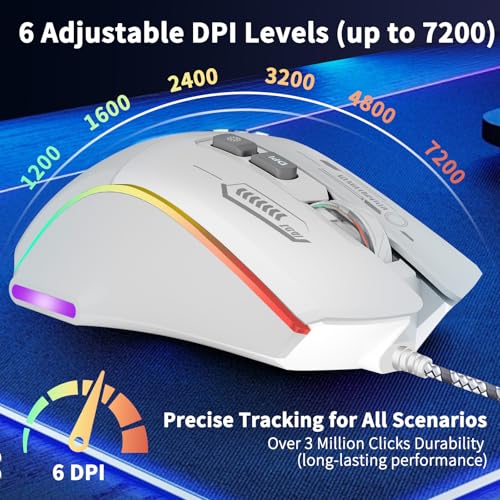 Gaming Mouse, Wired Gaming Mouse with RGB Backlit, 7200DPI Adjustable, PC Gaming Mice with 7 rogrammable Macro Buttonsg, Ergonomic Mouse Gamer for PC, Desktop, Mac,Laptop, Chromebook. - Image 4
