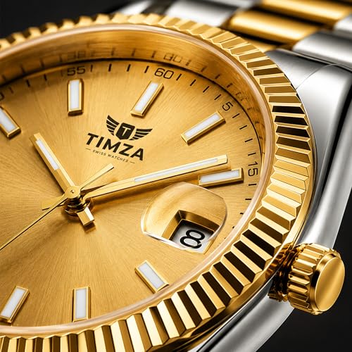 Image of Men's Analog Watch with Gold Sunray Dial, Fluted Bezel, Stainless Steel Two Tone Strap, Date Display & Quartz Movement