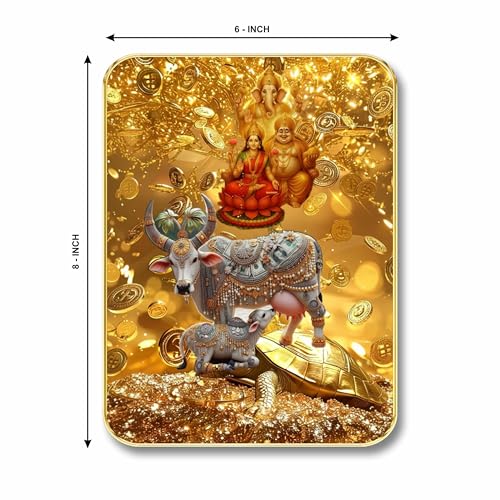 Image of SAF Kubera Lakshmi Ganesha Wall Art with Table Top Stand & Wall Hanging Hole | Premium MDF Prosperity Painting for Mandir Home Office Diwali Dhanteras Decor