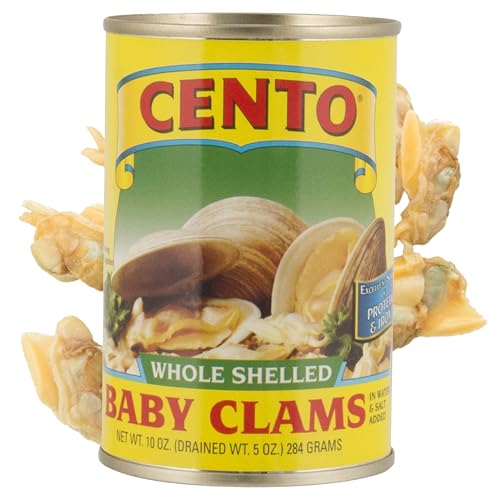 Cento Whole Shelled Baby Clams, 10 Oz (Pack of 12), Wild Caught Fresh Clams Cooked, Packed in Water with Sea Salt for Pasta Soup Chowder - Gluten Free, BPA Free, Non-GMO, Low Calorie Canned Seafood