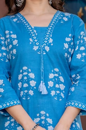 Image of PARTHVI Women's Pure Cotton Printed Straight Kurta Set with Palazzo Pants & Dupatta- Ethnic Wear, Green