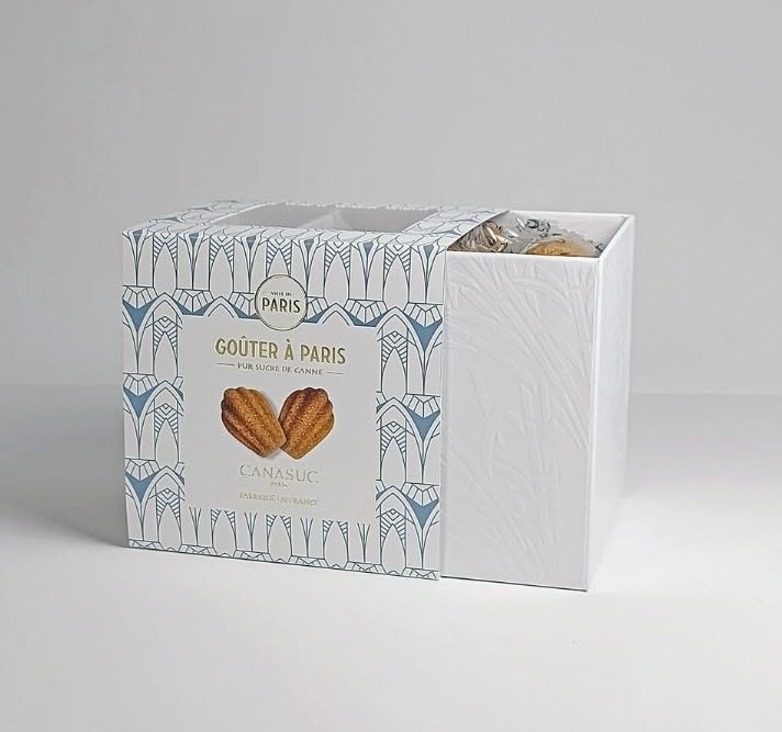 Canasuc Paris, Goûter à Paris (Tea Time In Paris) Molded 'Madeline-Shaped' Sugars in Gift Box, Individually Wrapped Natural Sugar Pieces, Made in France