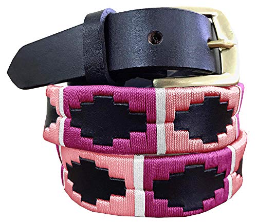 Carlos Diaz Cinturón Polo de Cuero Bordado Marrón Delgado de Diseñador para Hombres Mujeres Unisex (105 cm/ 38 Inches)