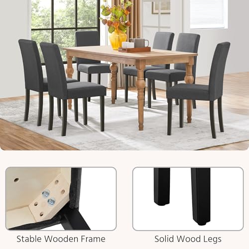 Image of Yaheetech Dining Chairs Set of 2 Fabric Upholstered Parson Kitchen Chairs with Padded Seat and Solid Wood Legs for Dining Room /Restaurant, Dark Gray