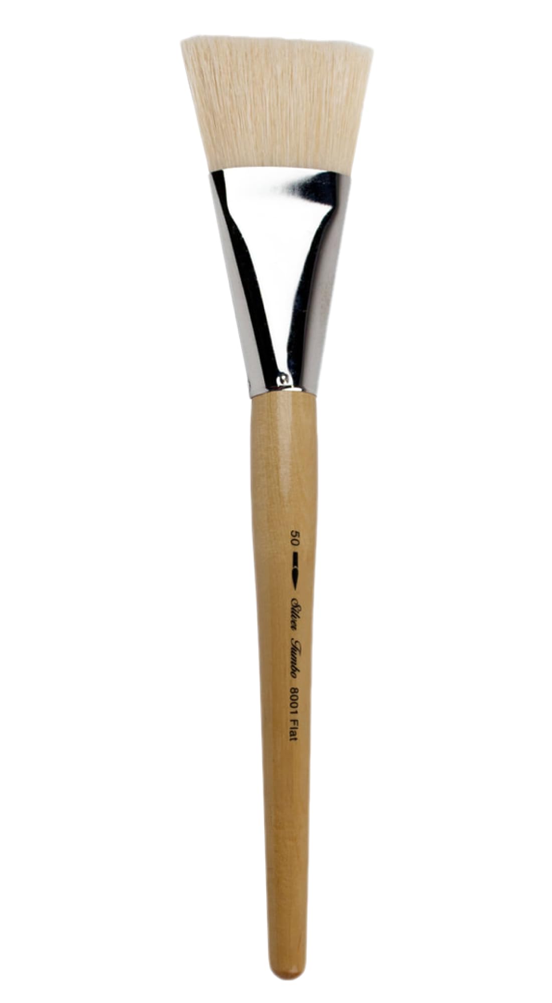 Silver Brush Limited 8001-50 Silver Jumbo White Hog Bristle Flat Paintbrush for Oil, Acrylic, Heavy Body Paints, Gesso & Grounds, Varnish & Top Coat, Size 50, Mid Length Handle
