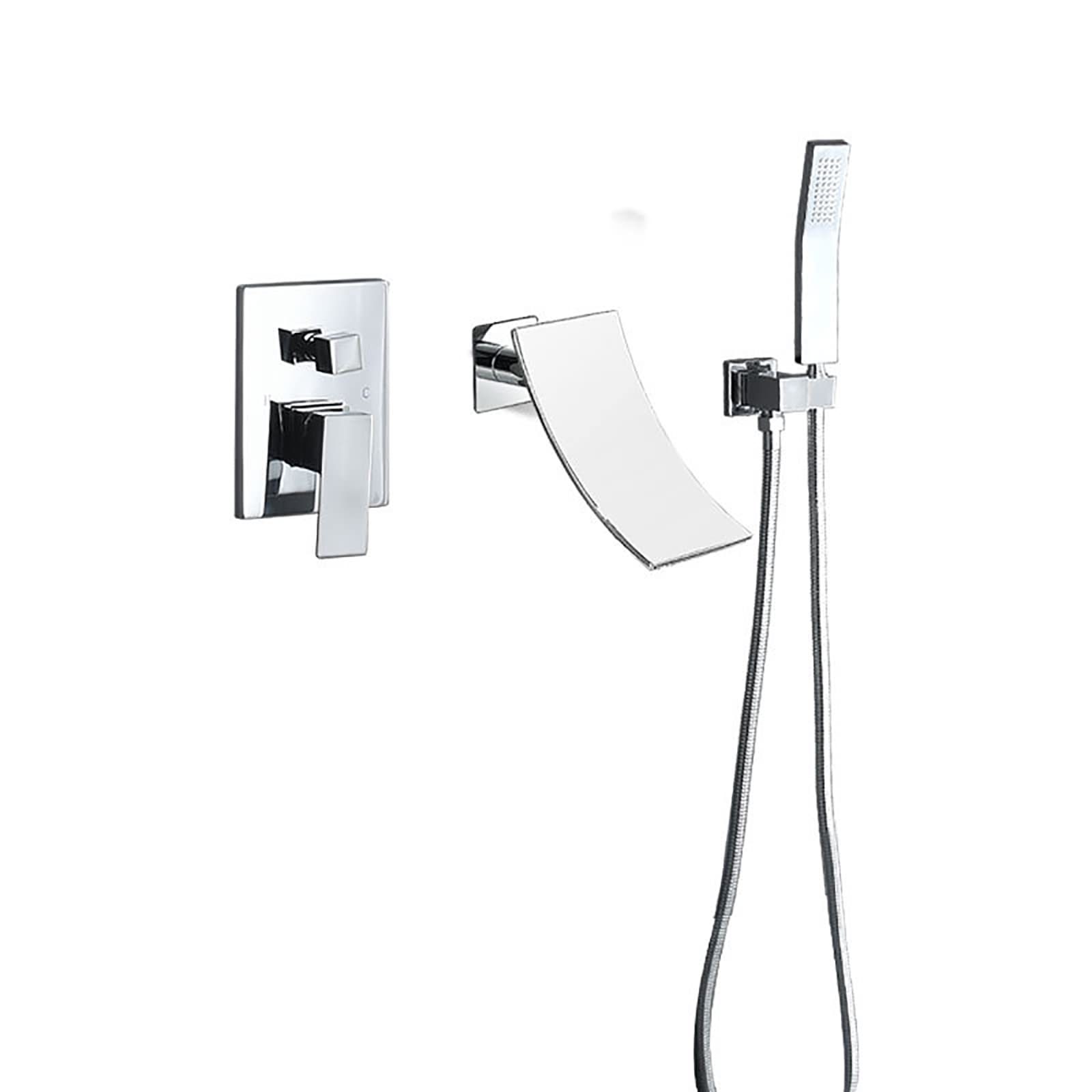 CWCQGH Bathtub Faucet Set Waterfall Bath Tap Brass Tub Mixer Tap with Hand Shower Wall Mount Tub Tap Single Handle Bath Taps,Black