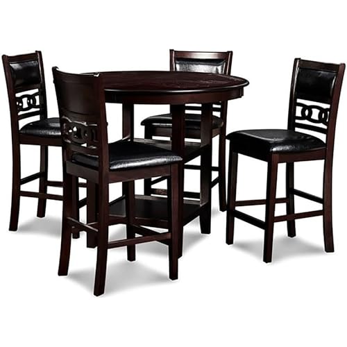 New Classic Furniture Gia 5-Piece Round Counter Height Dining Set with 1 Dining Table and 4 Chairs, 42-Inch, Ebony