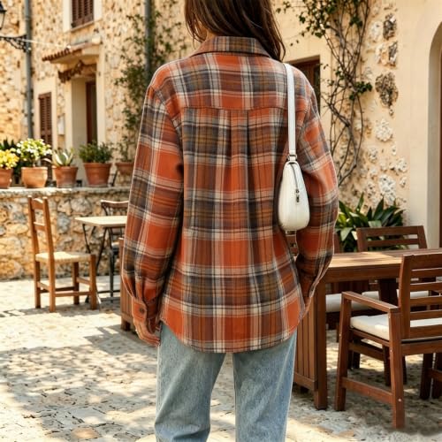 Plaid Flannel Shirts for Women Casual Long Sleeve Collared Shirt Fall Tops - image 6