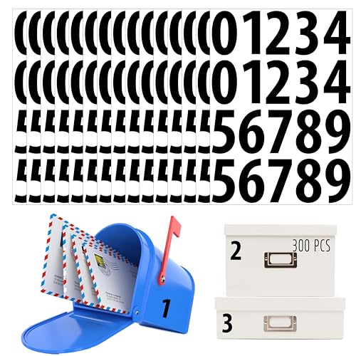 300 PCS Number Stickers, 2” Waterproof Vinyl Number Stickers Consecutive Number 0-9 Labels Self-Adhesive Without Residue Left for Office, Classroom, Indoor, Boxes, Storage (15 Sheets, Black)