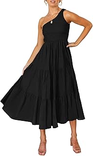 Sponsored Ad - ZESICA Women's Bohemian Summer Floral Print One Shoulder Sleeveless Smocked Ruffle Tiered Beach Long Midi D...