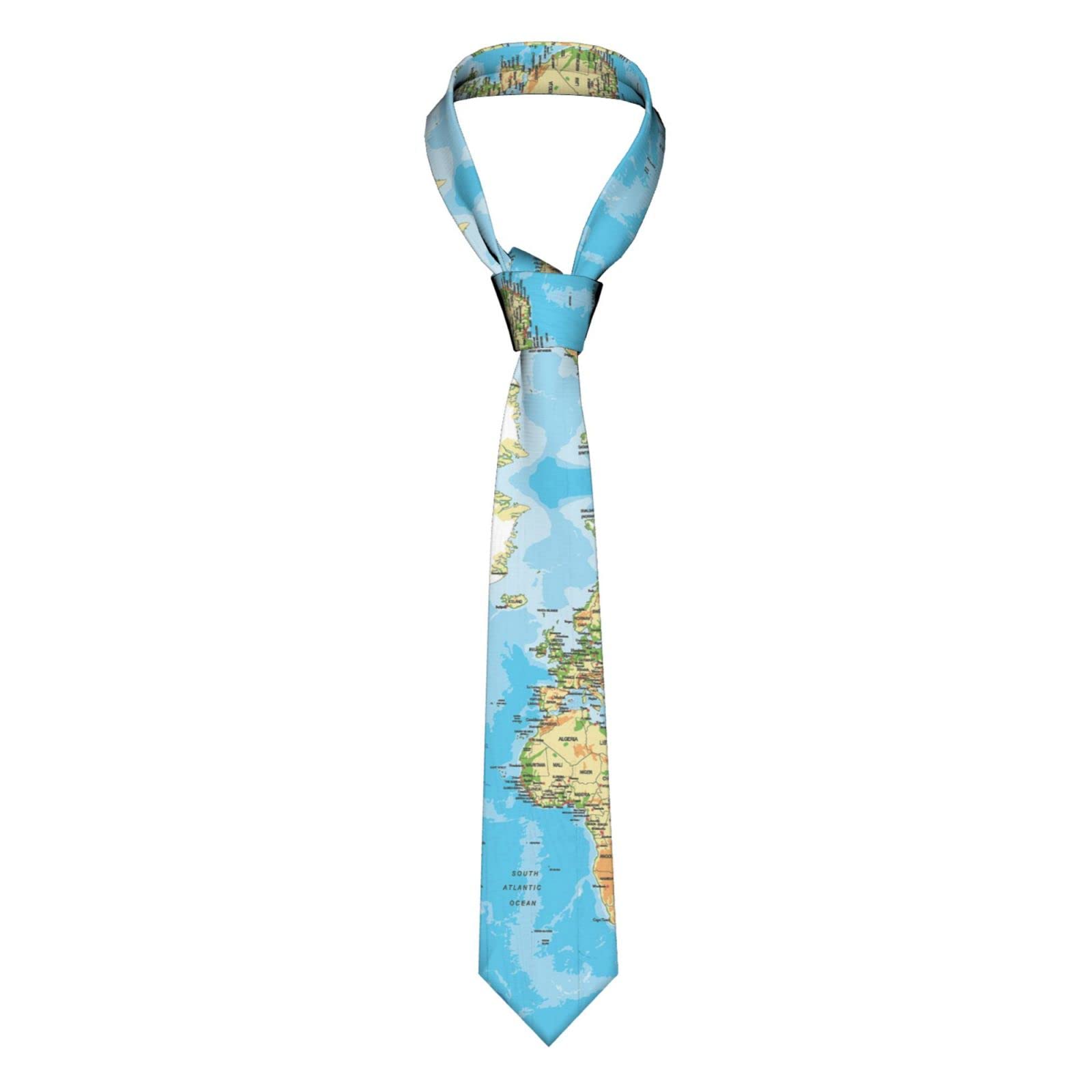 Monikar Men's Black World Map Long Neck Ties, Skinny Necktie Funny Durable Ties For School Weddings Party Gift, 57X3.1 Inch