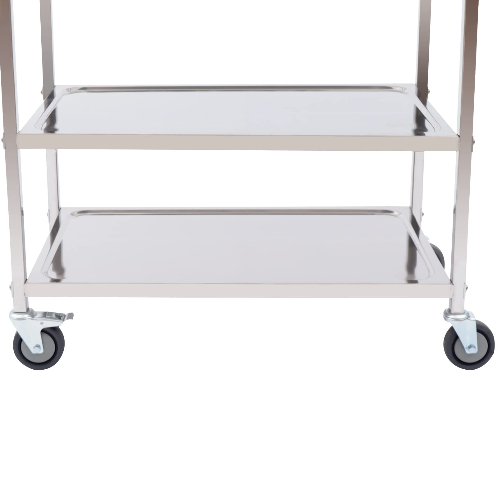 Carrito de cocina de acero inoxidable de 3 niveles, 75 x 40 x 83,5 cm, con 4 ruedas y frenos de estacionamiento, 20 kg por nivel, resistente y fácil de limpiar, para gastro, hotel, cocina