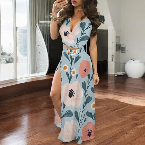 Image of MESLIMA Two Piece Dresses Sets for Women Summer Boho Maxi Dresses