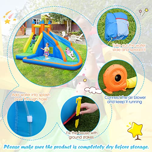Costzon Inflatable Water Slide, Giant Bouncy Waterslide Park For Kids Backyard Outdoor Fun With 480W Blower, Climbing Wall, Splash Pool, Blow Up Water Slides Inflatables For Kids And Adults Party Gift #TOP7